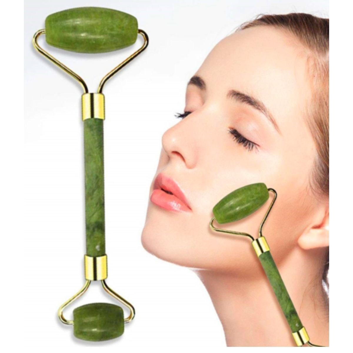 Özel Süngerli Kutusunda Kırılmaz Çift Taraflı 2li Cilt Yüz Masaj Aleti Jade Roller Yeşim Taşı (5563) #4