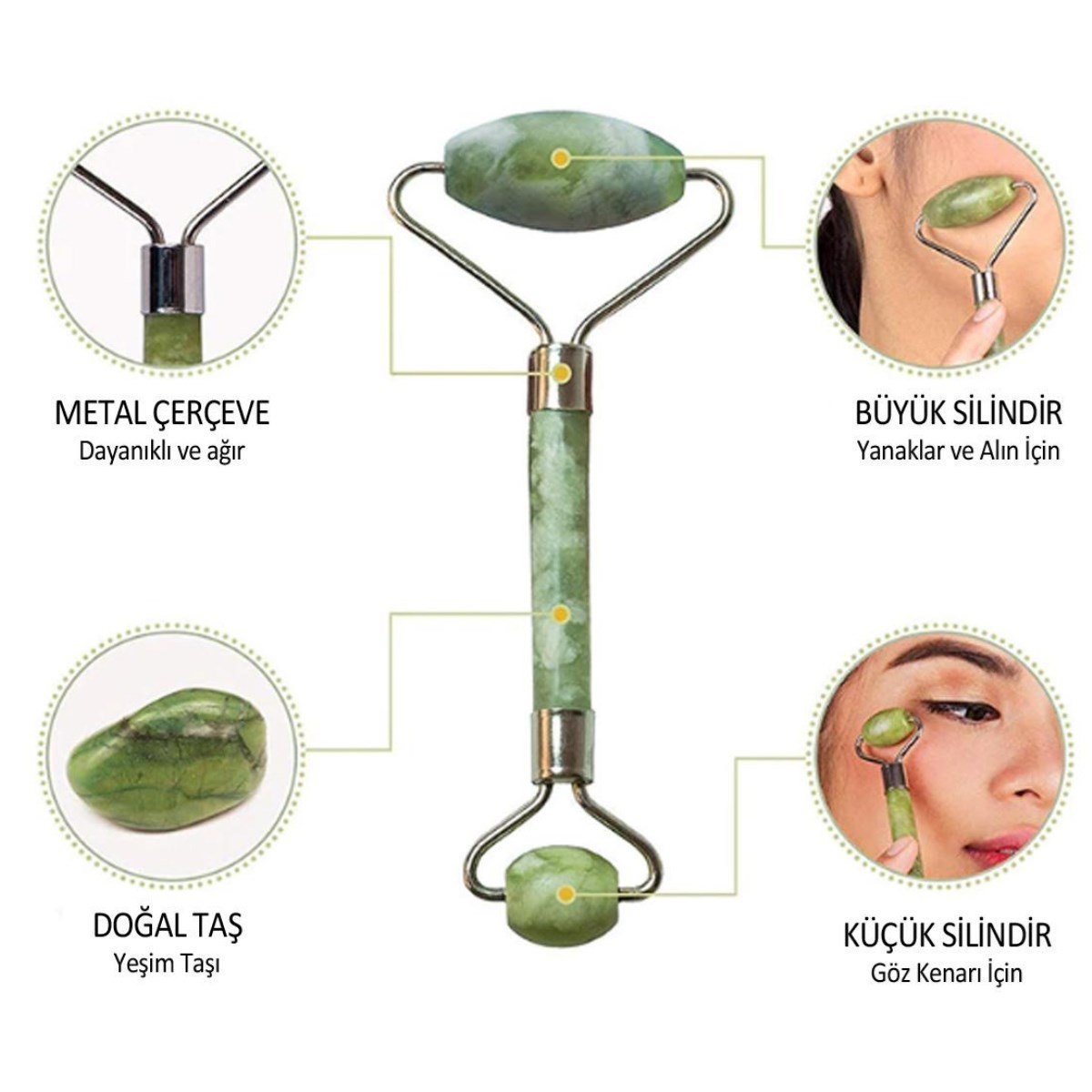 2'li Set Çift Taraflı Cilt Temizleme Fırçası ve Yeşim Taşı Çift Taraflı Cilt Masaj Aleti (5563) #4
