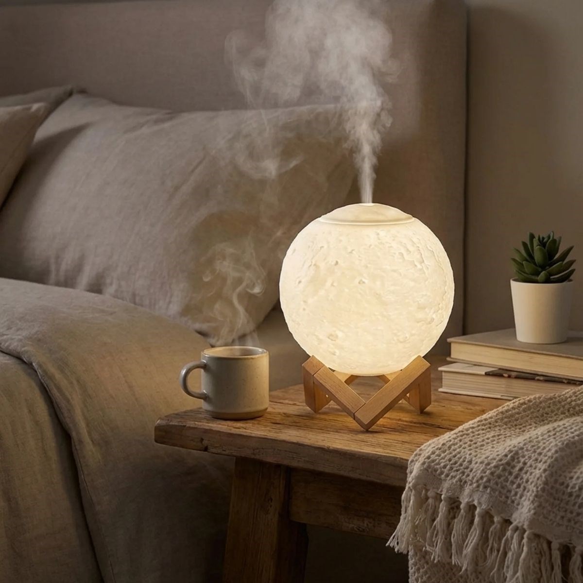 3D Ay Tasarımlı Su Yenilemeli USB Hava Nemlendiricisi – Doku