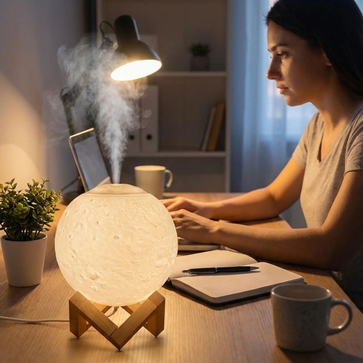 3D Ay Tasarımlı Su Yenilemeli USB Hava Nemlendiricisi – Dokunmatik, 3 Renk Işık Modlu (Gün Işığı / Beyaz / Sarı Işık) Gece Lambası (5563) #2