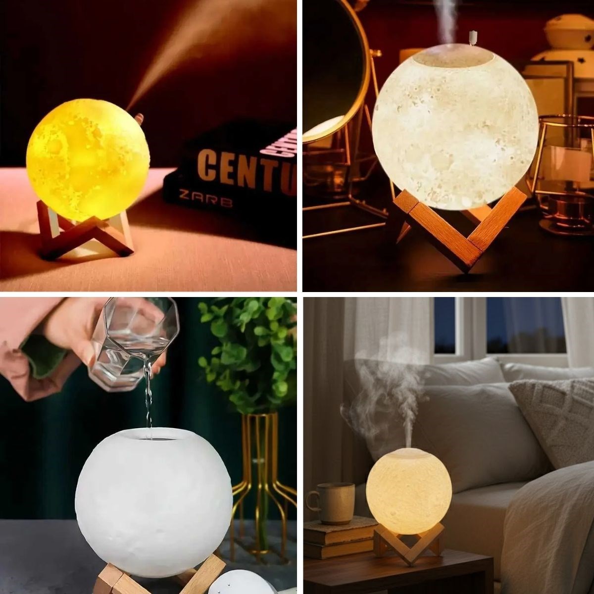 3D Ay Tasarımlı Su Yenilemeli USB Hava Nemlendiricisi – Dokunmatik, 3 Renk Işık Modlu (Gün Işığı / Beyaz / Sarı Işık) Gece Lambası (5563) #3