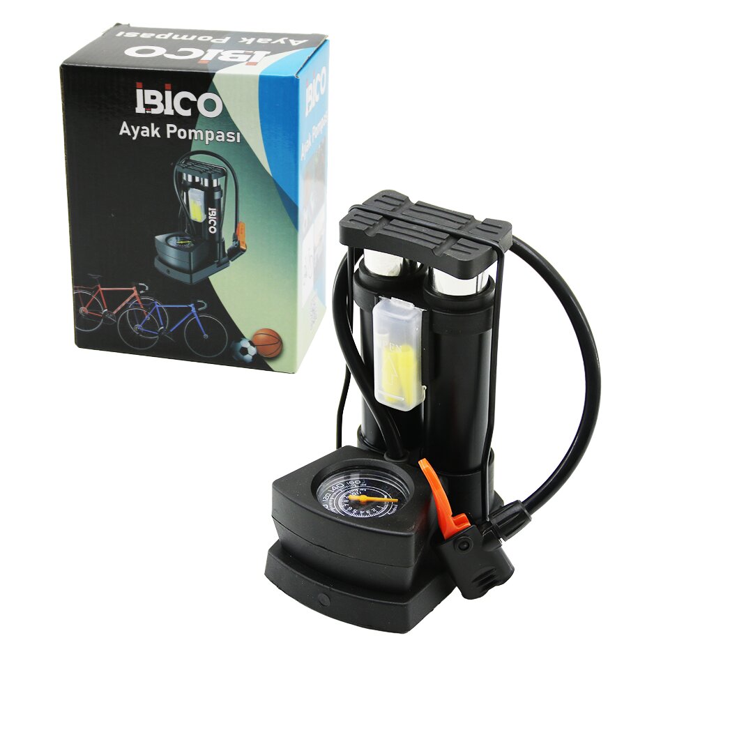 Vertical Foot Pump with Clock - Thin Piston for Cars, Bikes,