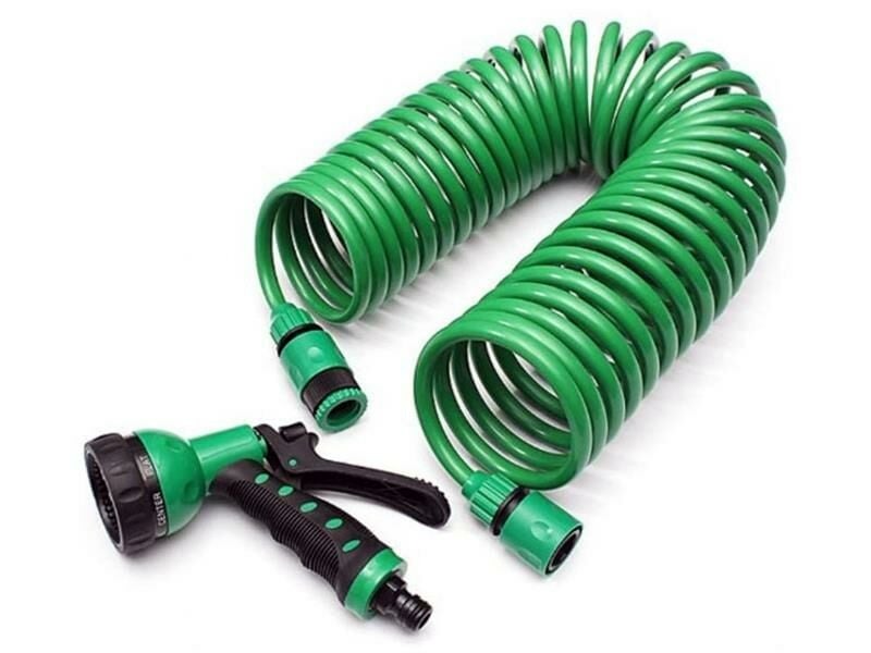 15m Spiral Garden Hose + 4-Function Spray Nozzle (5563)