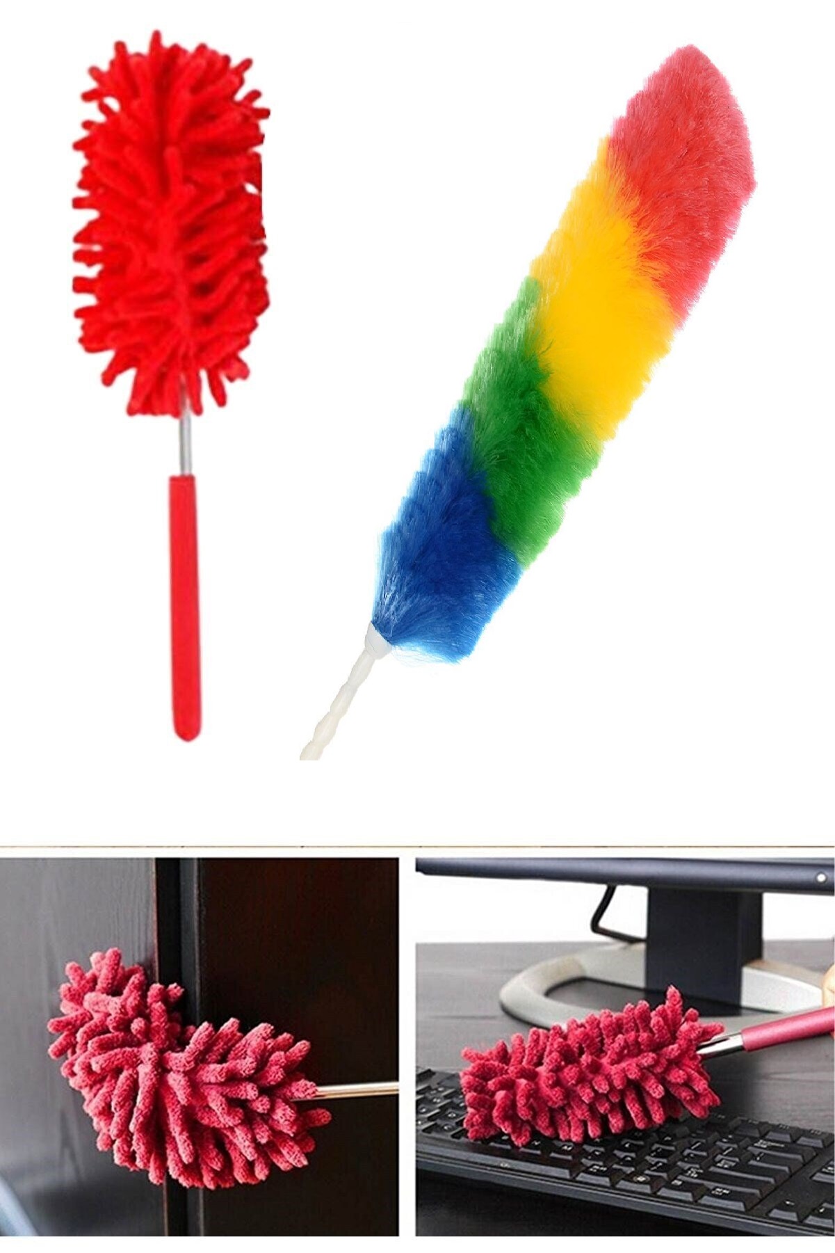 2-Piece Microfiber Telescopic Duster - Antistatic Feather Du