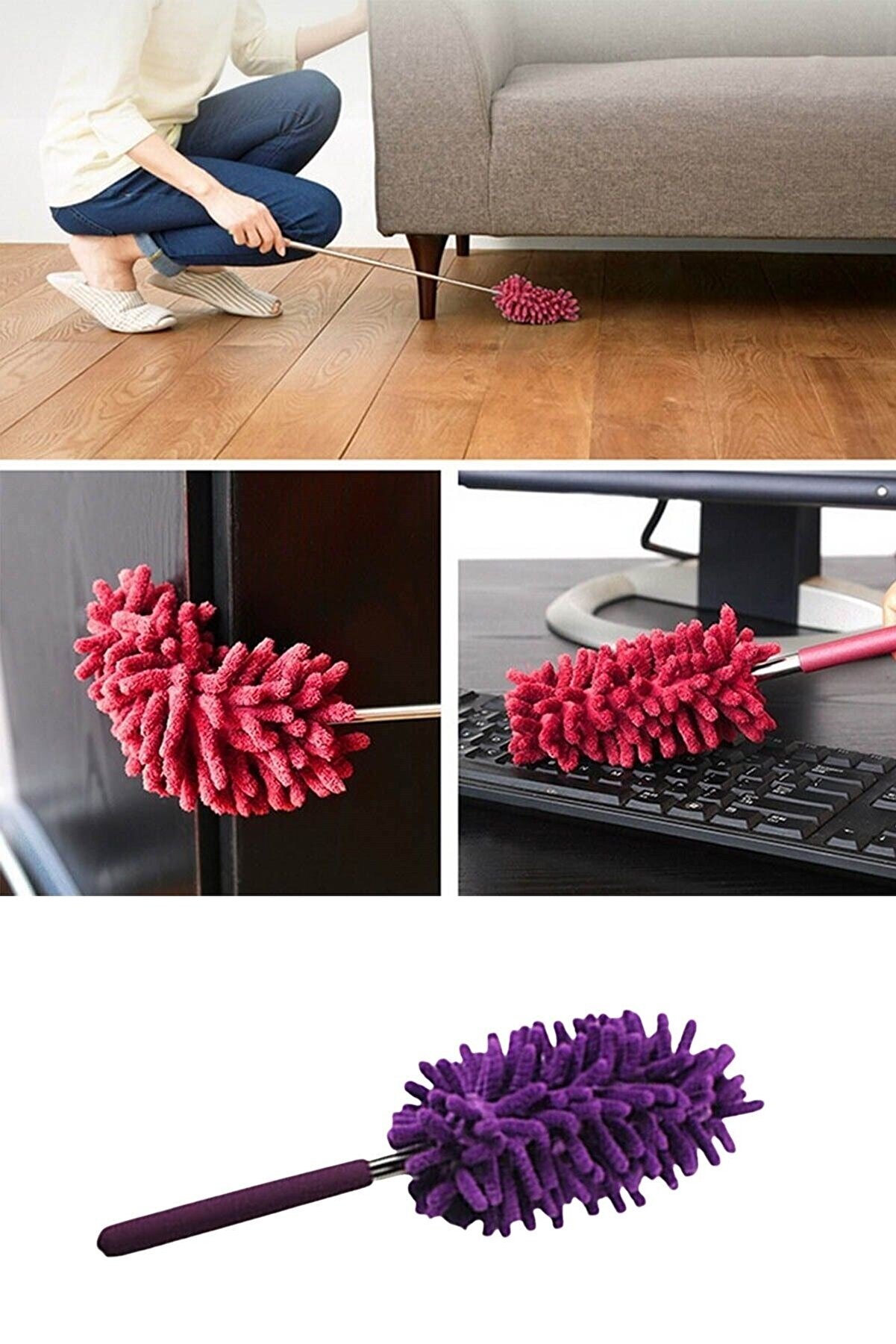 2 li Set Mikrofiber Teleskobik Toz Alma -Antistatik Toz Püskülü Duster (5563) #4