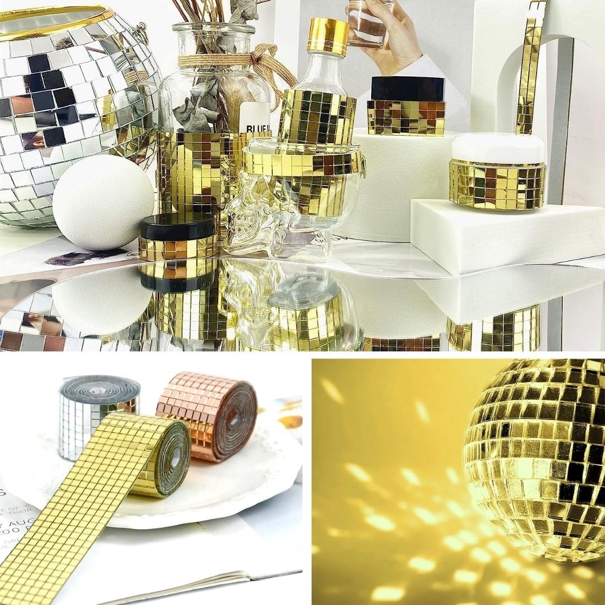 Goldfarben Spiegelmosaik Dekorband 4 cm x 1 m (5563) #4