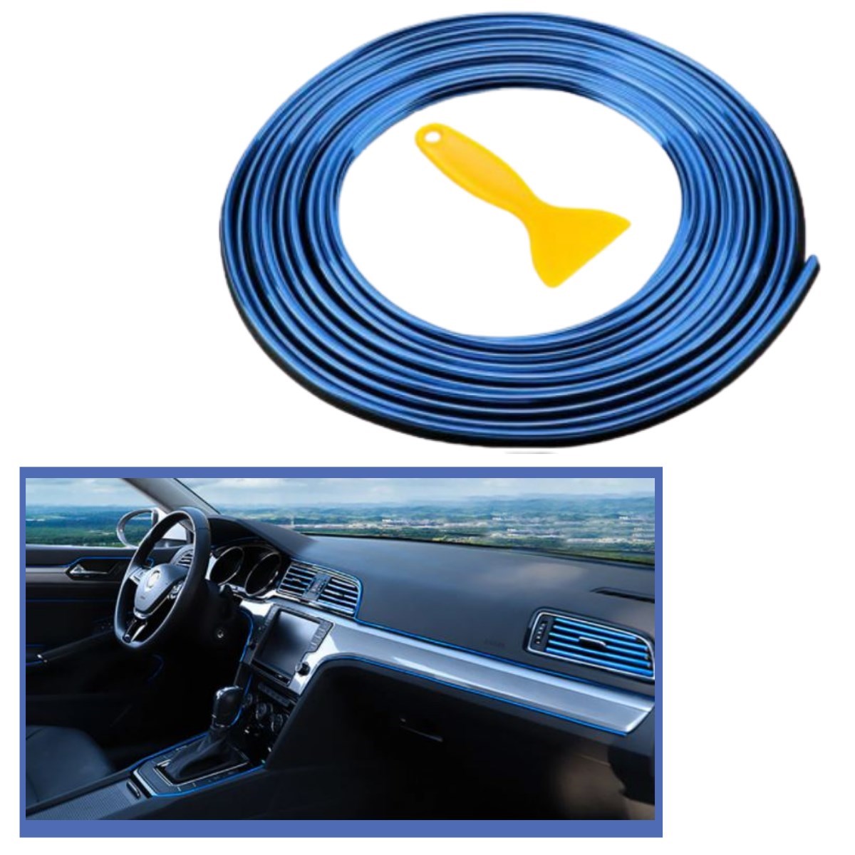 Blue Car Auto Trim Decoration Strip Rubber Elastic Easy Inst