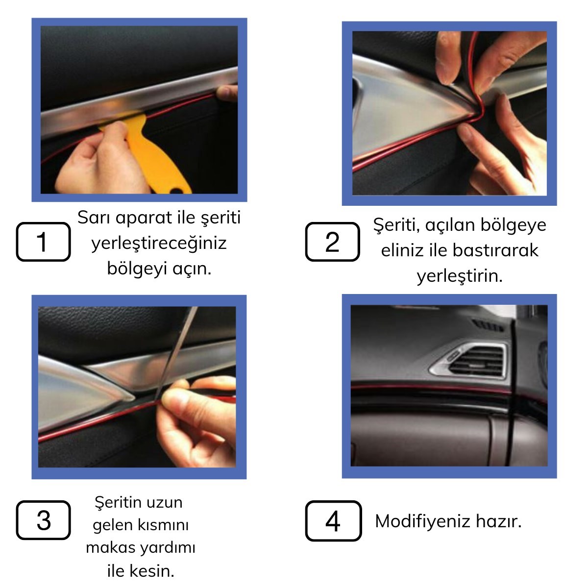 Mavi Araba Oto Trim Dekorasyon Şeridi Kauçuk Elastik Kolay Kurulum 5 metre Şerit Bant (5563) #4