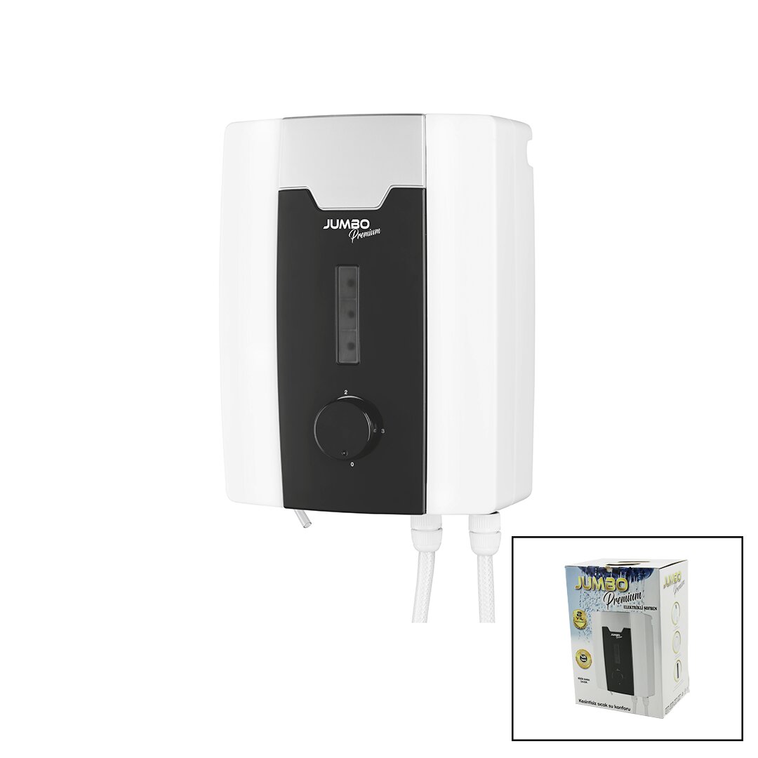 JUMBO PREMİUM BEYAZ SU ISITICI ELEKTRİKLİ ŞOFBEN DUŞ BAŞLIK 7 EMNİYET TERMOSTAT 3 KADEMELİ 8000W (5563)