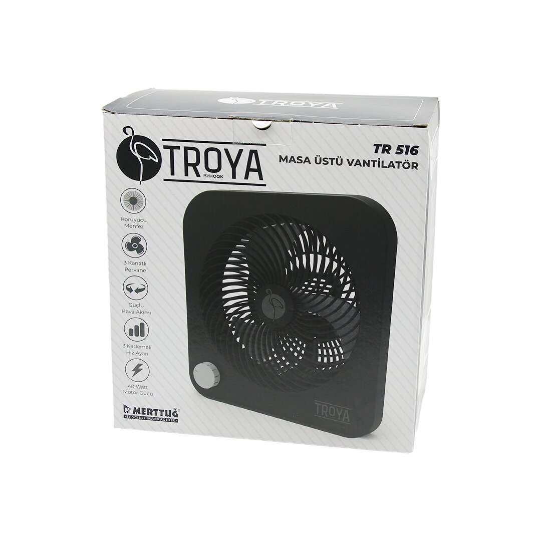 Desktop Fan 22CM 3-Speed 40W 3-Blade Black Stand 28x27x13CM TR-516
