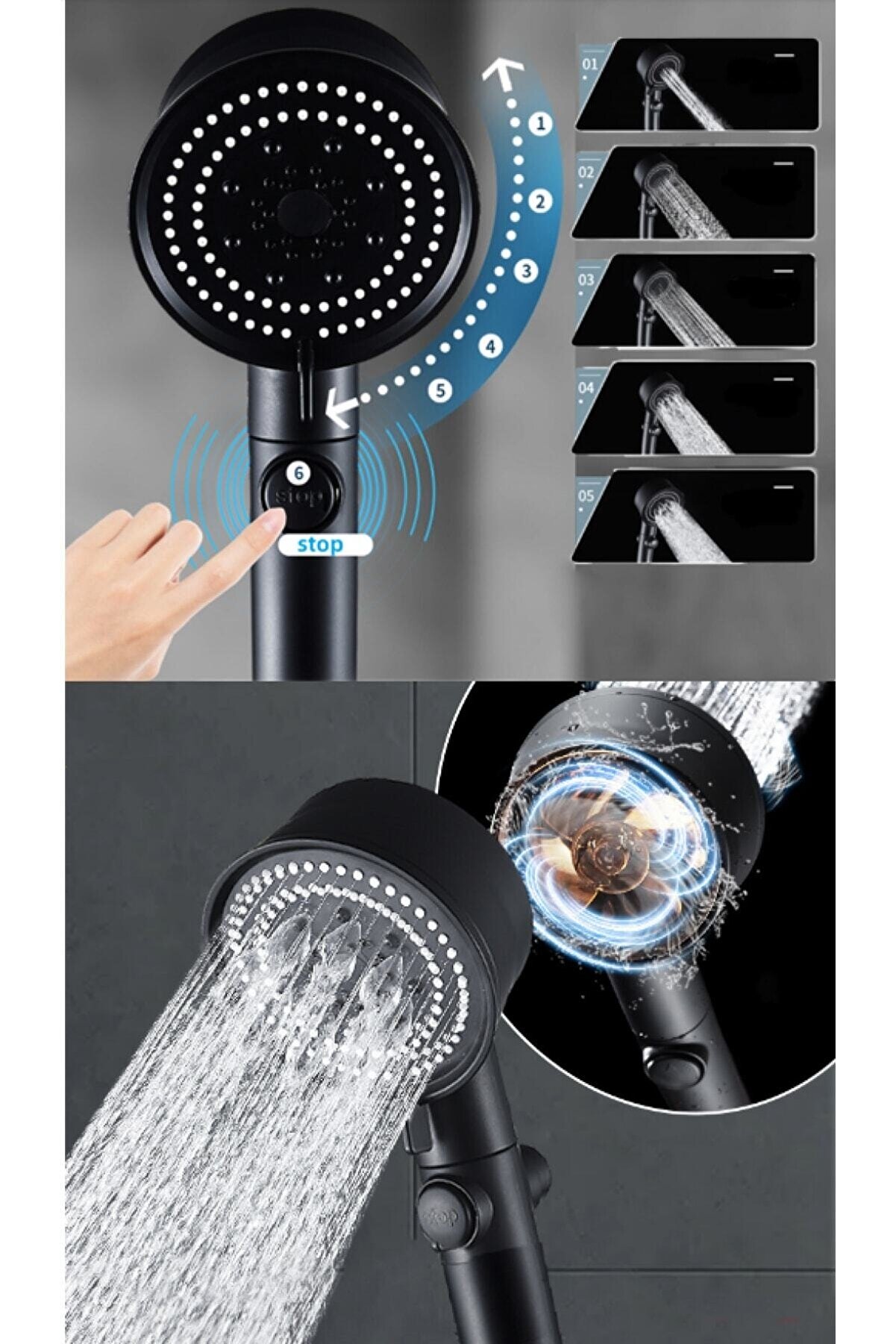 Turbocharged Shower Head with 5 Modes & Cooling Fan Design #3