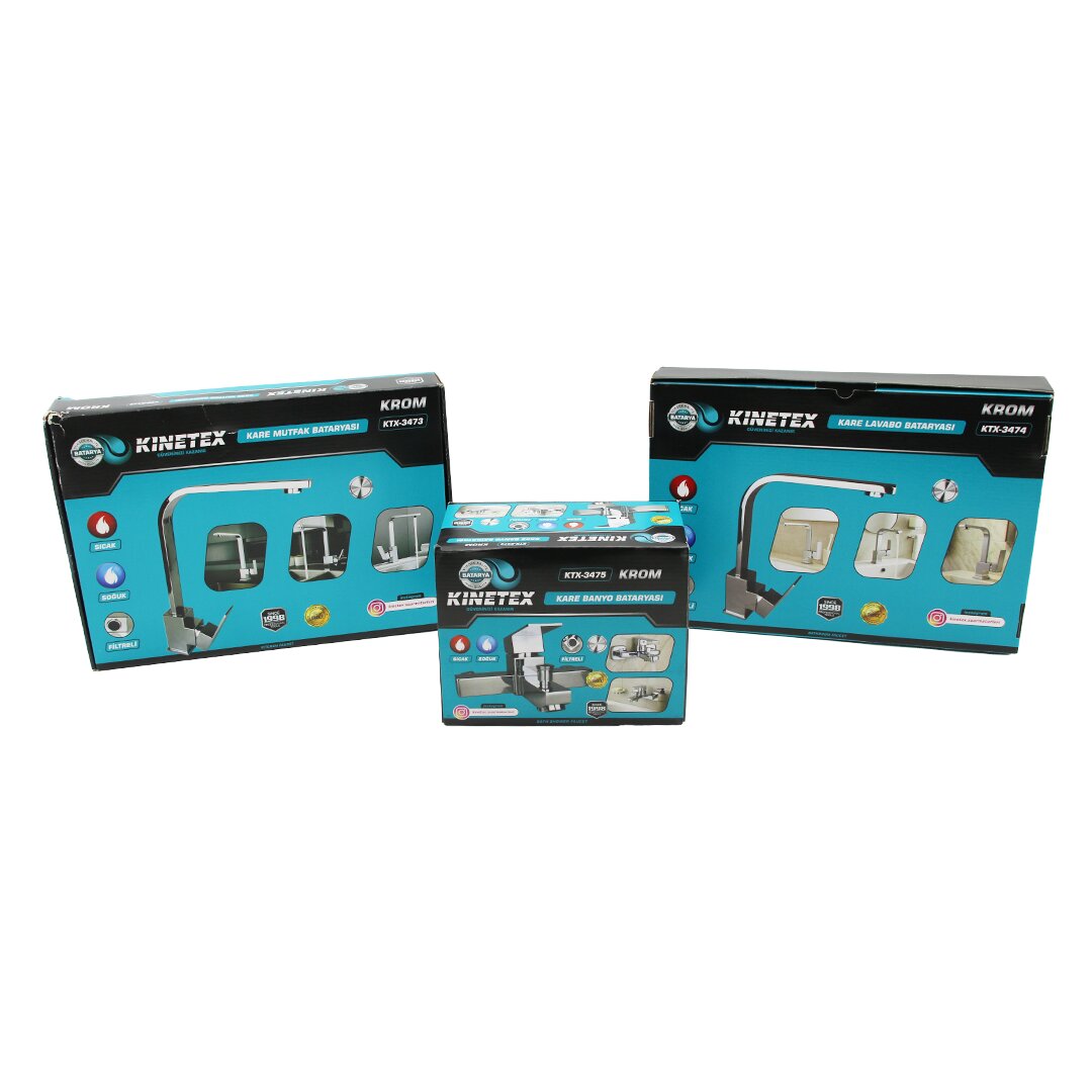 3er Set Eckig Chrom Wasserhahn mit Filter Badezimmer+Küche+W