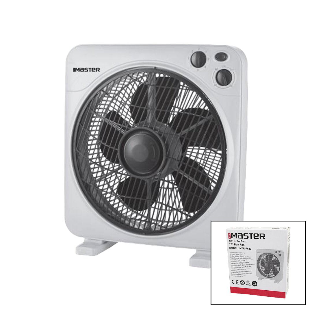 12 ZOLL BOX FAN VENTILATOR 3 GESCHWINDIGKEITSSTUFEN 5 KUNSTSTOFFFLÜGEL 40W 60MIN TIMER MTR-F620