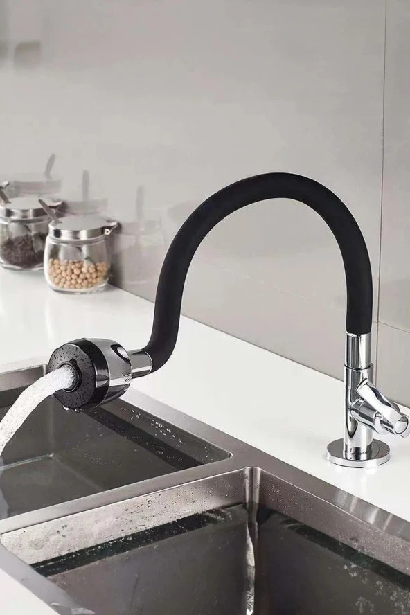 Colorful Silicone Swivel Head 2-Function Spiral Faucet Aerator - Black (5563) #2