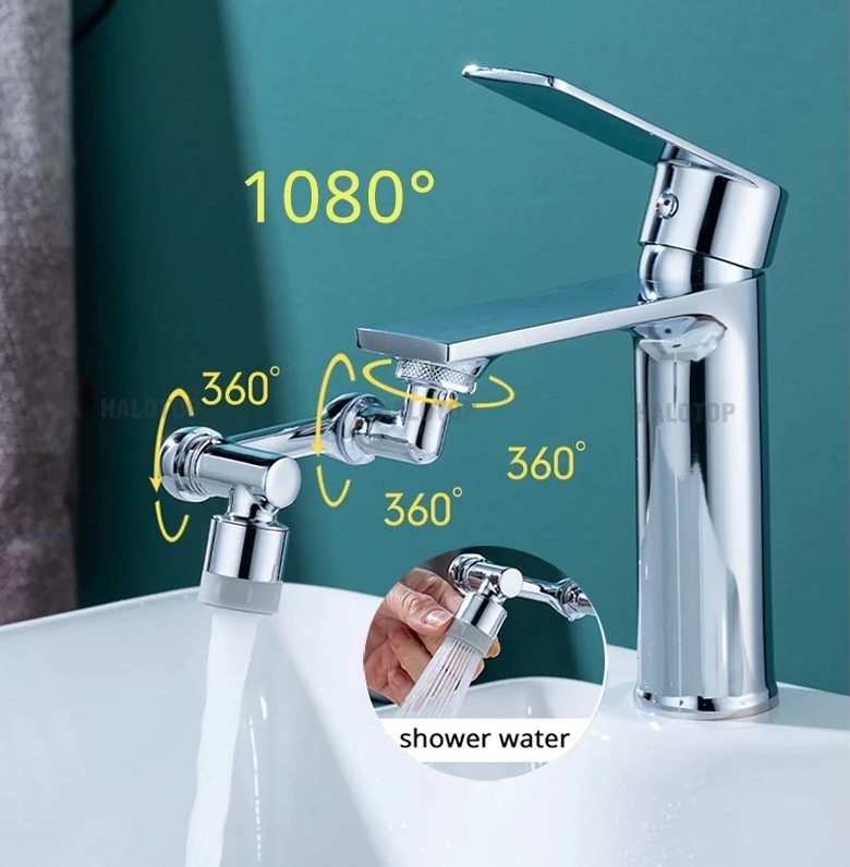 Musluk Başlığı 1080 Derece Dönebilen 2 Fonksiyonlu krom kaplama Musluk Ucu Filtresi (5563) #5