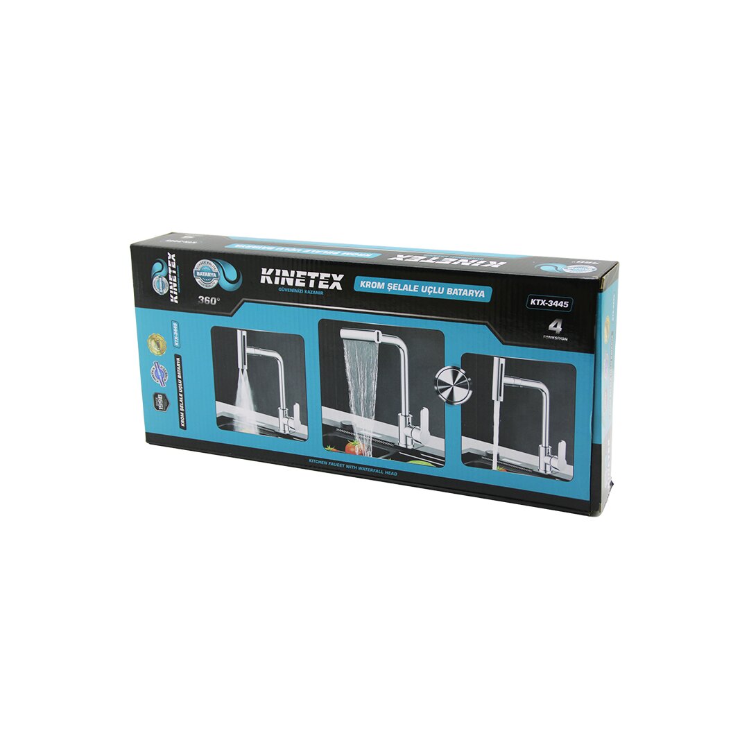 Chrome Wide Waterfall 4-Function 360° Swivel Long Swan Spout