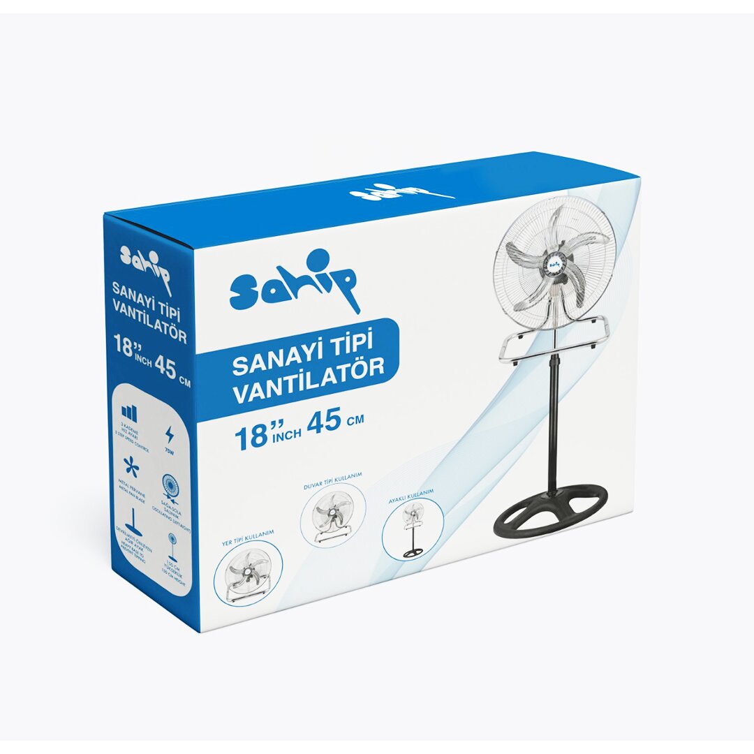 3IN1 Standventilator 18 Zoll 45 cm Industrie 5-Metall Propeller 3-Stufen 75W (5563)