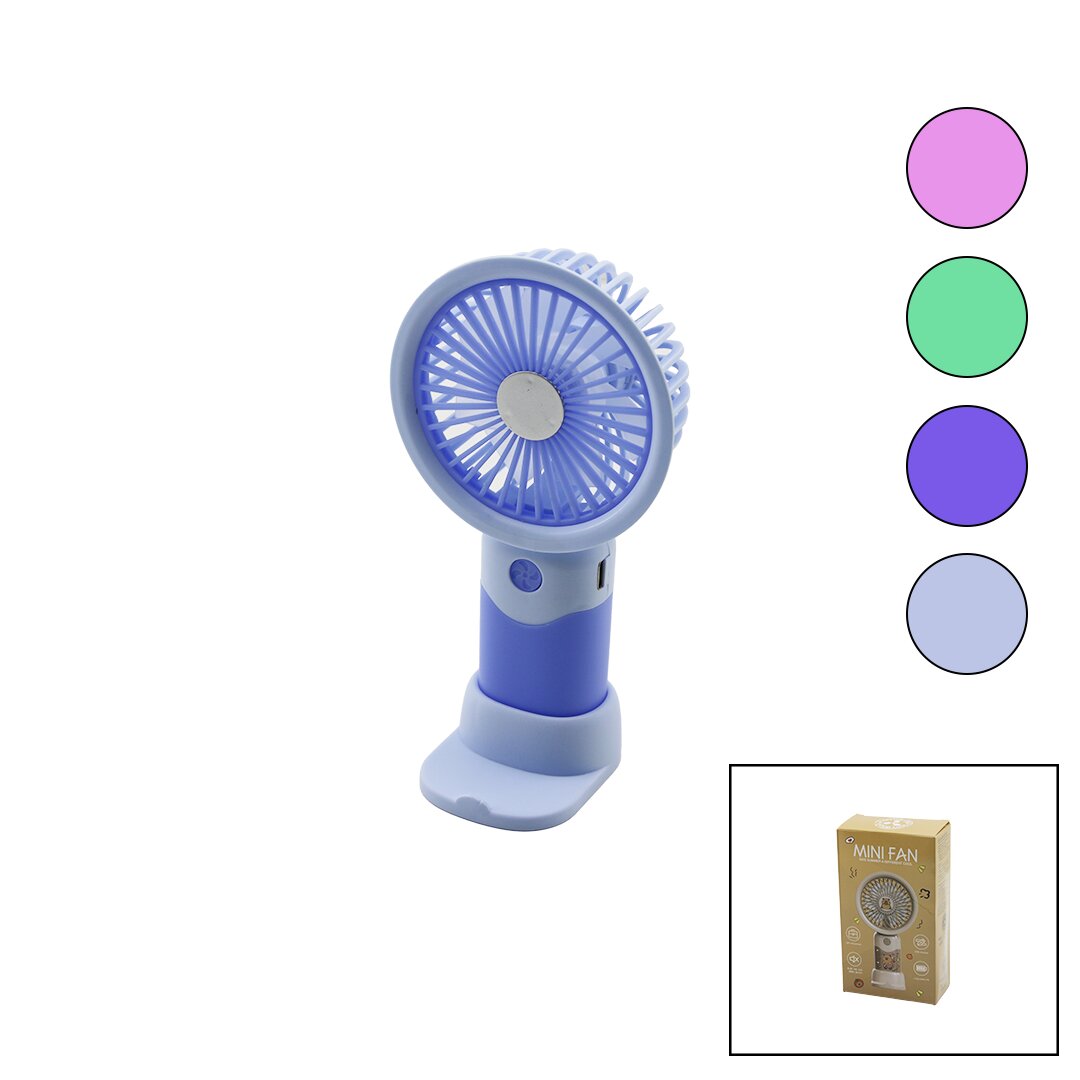 USB-Mini-Handventilator Ø8,4cm - H:16cm mit festem Kopf, 3 Geschwindigkeitsstufen, Telefonhalter, Tischventilator (5563)
