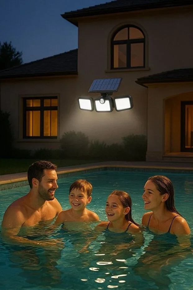 Üçlü Solar Led Projektör – Beyaz Işık – Sensörlü Dış Mekân Aydınlatma (5563) #5