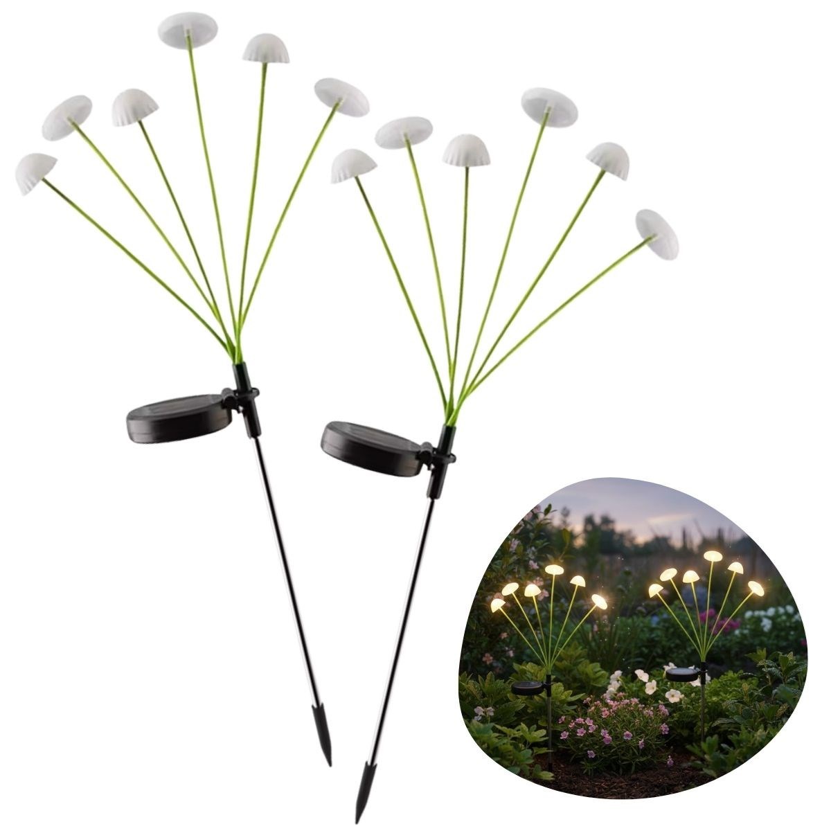 2 Adet Plastik Mantar Solar Bahçe Lambası – Güneş Enerjili L