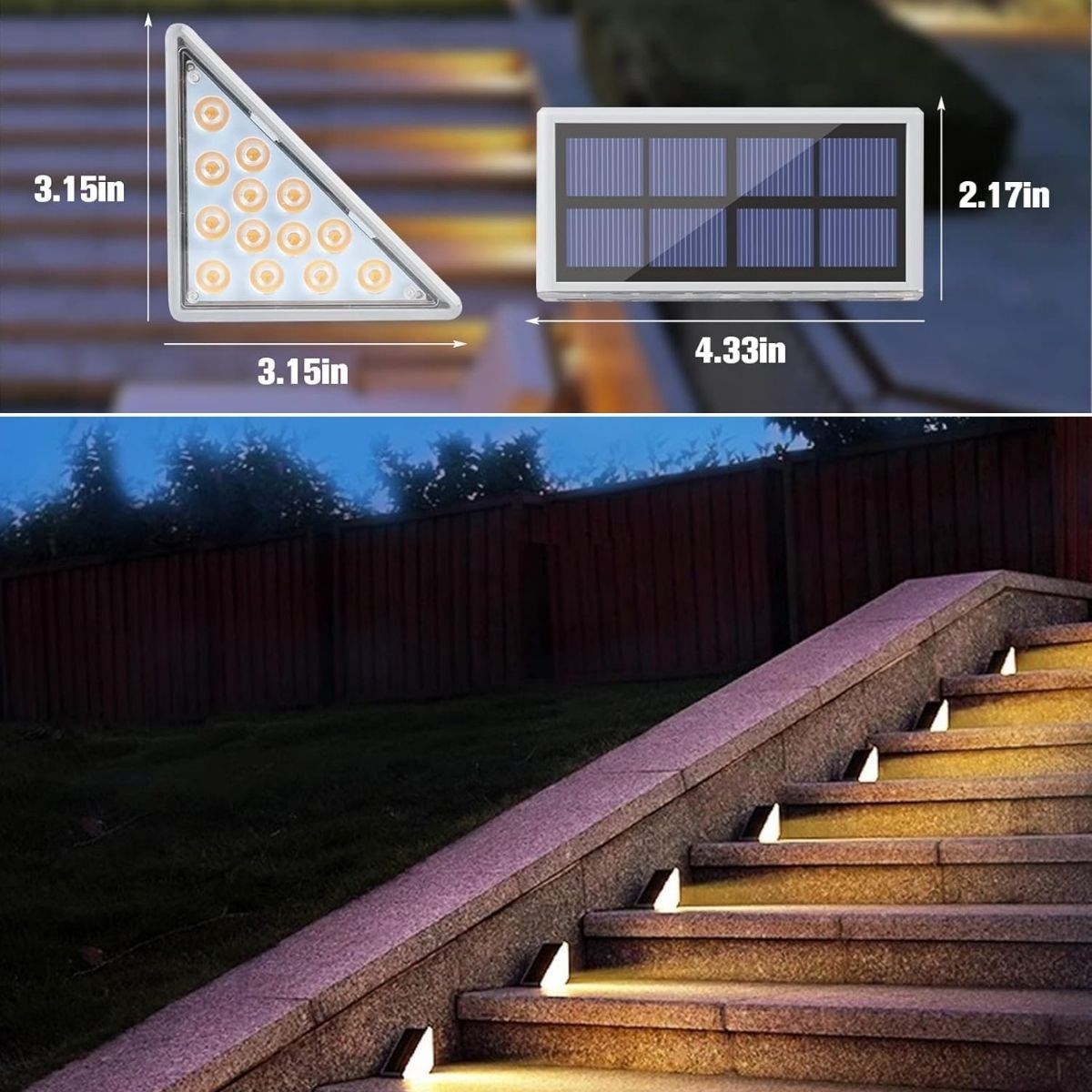  8 Adet Üçgen  Güneş Enerjisi ile Şarj Olan Dış Mekan Solar Basamak Köşe Lambası (5563) #3