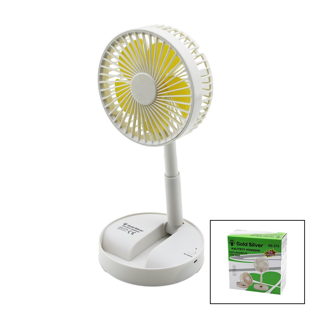 USB-Schreibtisch-Ventilator Faltbar Fan=13,6CM - Ausziehbarer Ständer=11-16CM 180° Handyhalter GS-275 (5563)