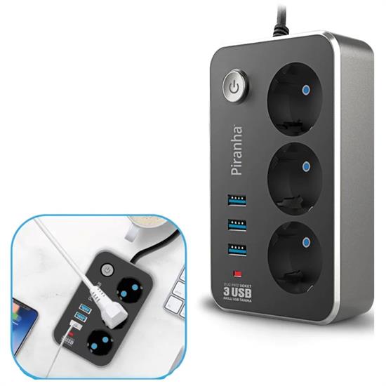 Wärmefestes Verlängerungskabel 2m 10A 2500W 3-fach Steckdose & 3 USB 2.1A #3