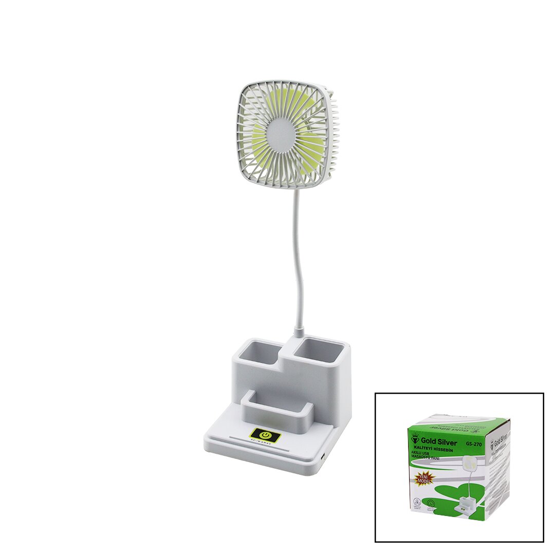KALEMLİKLİ MASAÜSTÜ VANTİLATÖR USB ŞARJLI FAN:8.9CM- AKROBAT AYAK=23CM+KALEMLİK:36.5CM TELEFONLUK GS-270 (5563) #2