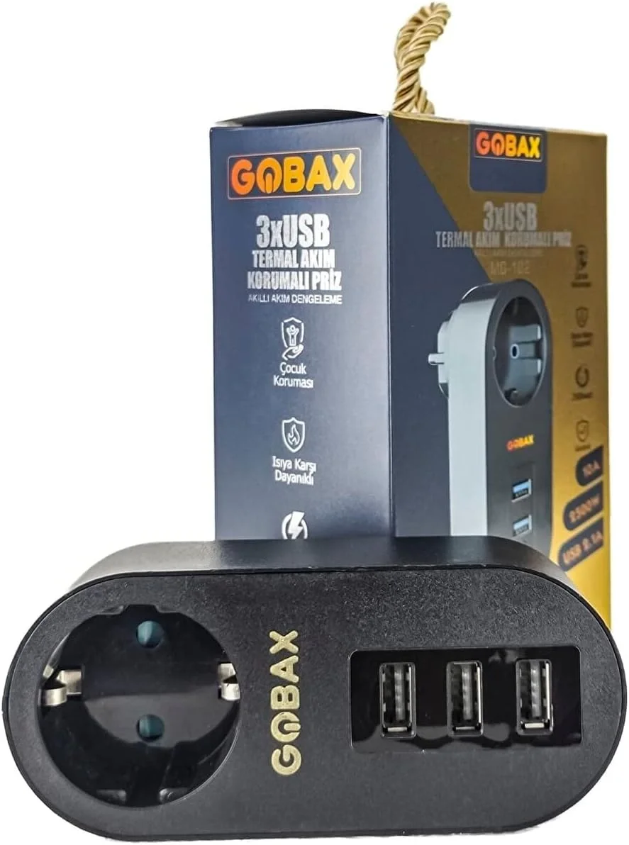 Gobax Termal Akım Korumalı Akıllı Priz 3xusb Li, Çocuk Korumalı, Led Işıklı, Yüksek Isıya Dayanıklı (5563) #2