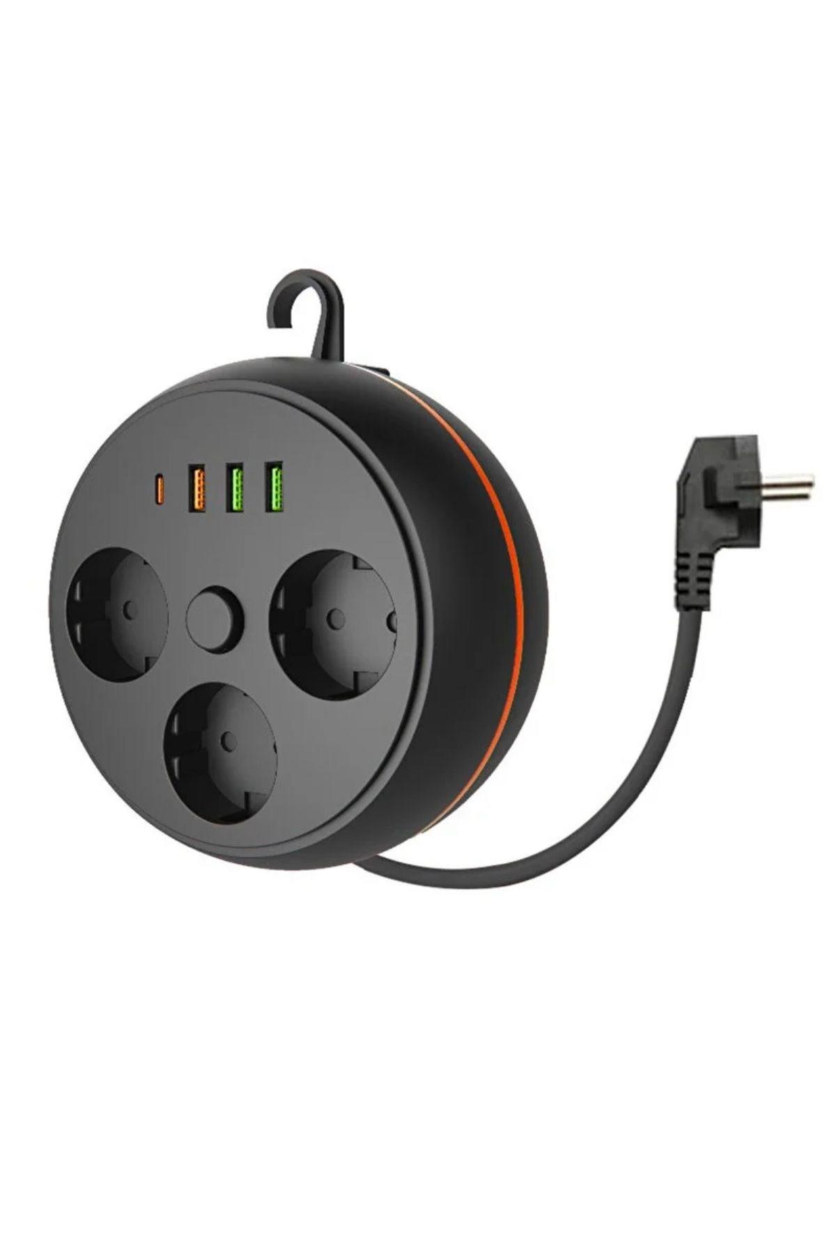 3 Adet Soket,3 Adet USB ve 1 Adet Type-C Girişli Termal Akım Korumalı Makaralı Priz 3395 (5563) #2