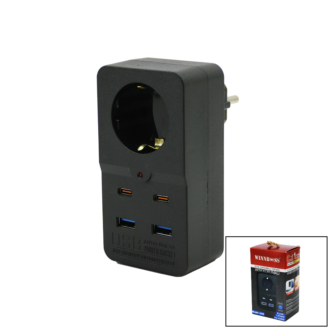 Thermal Overcurrent Protected Wall Outlet 1x Socket 2x USB 2