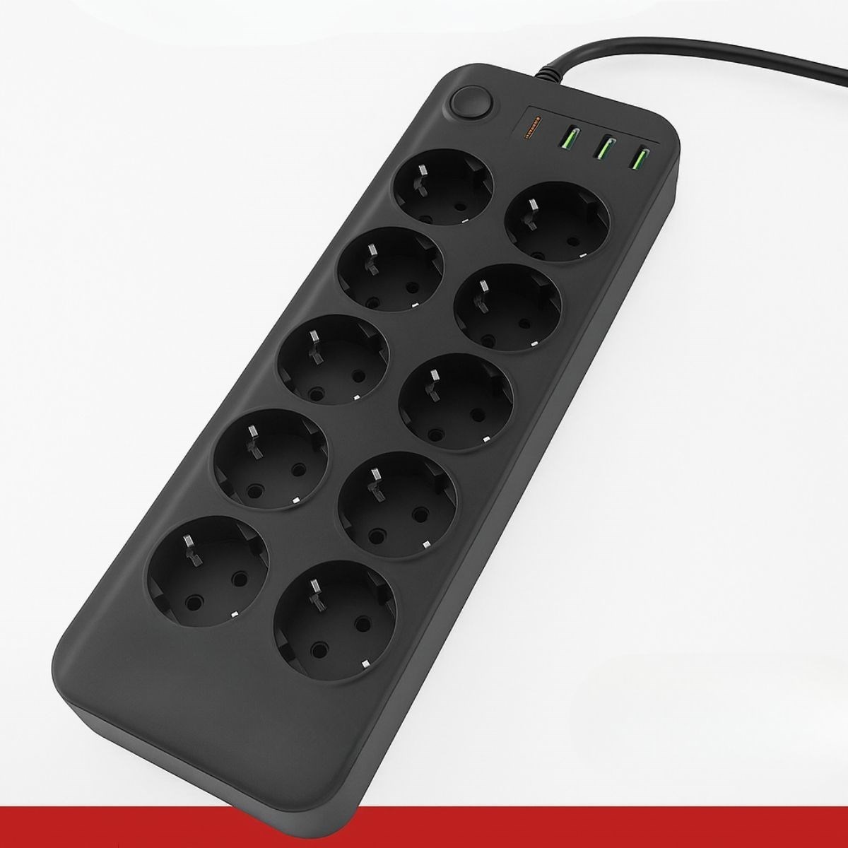 Current Protected Thermal Extension Cord – 10 Outlets, 2 USB