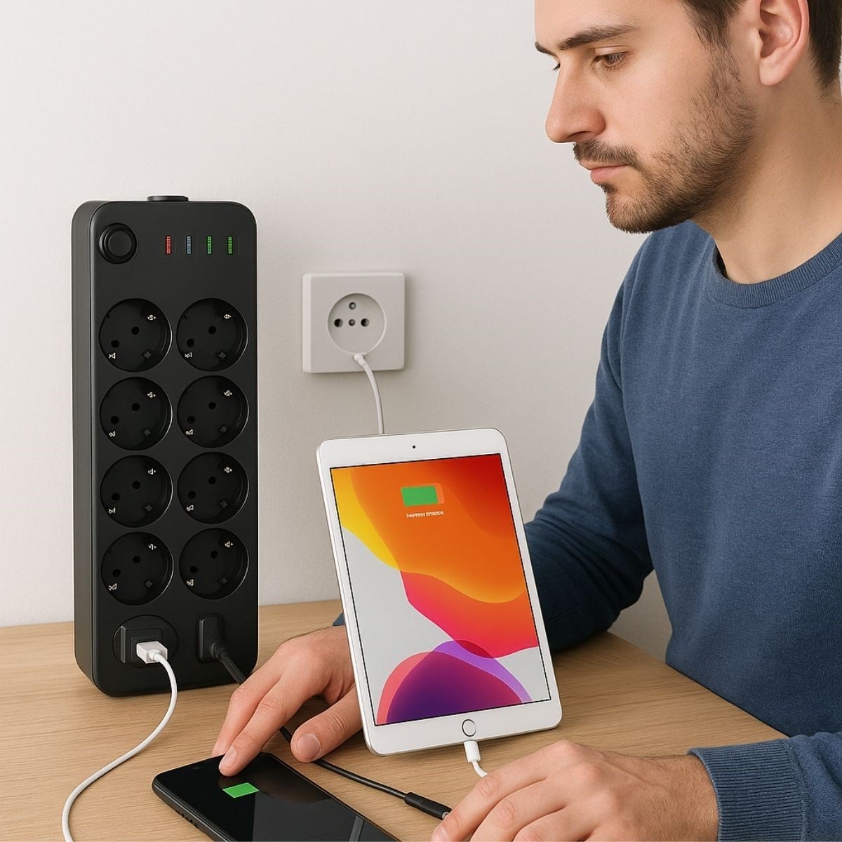 Akım Korumalı Termal Uzatma Kablosu – 10 Priz, 2 USB ve 2 Type-C Girişli, Güçlü Çoklu Priz (5563) #2