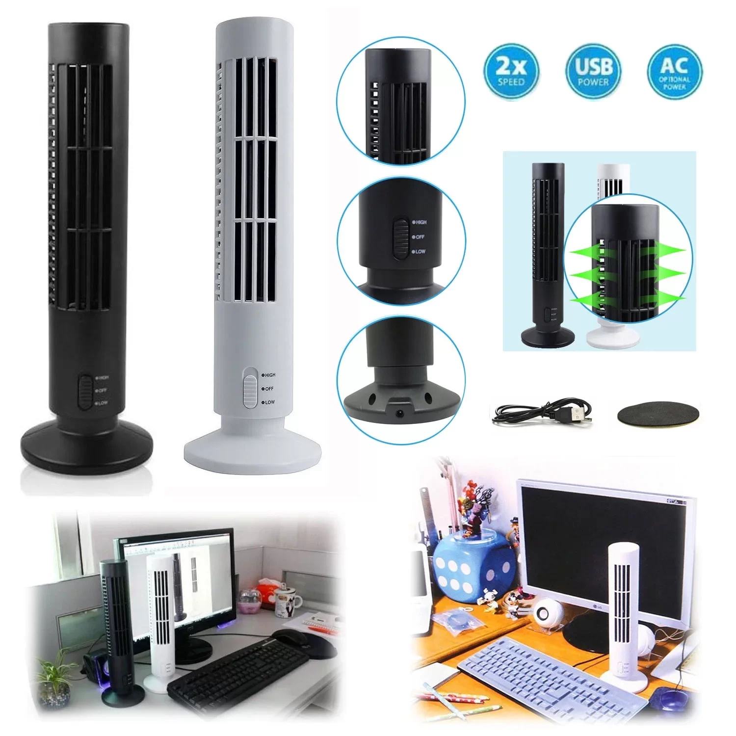 Tower Type USB Electric Fan Bladeless Air Cooler (5563)
