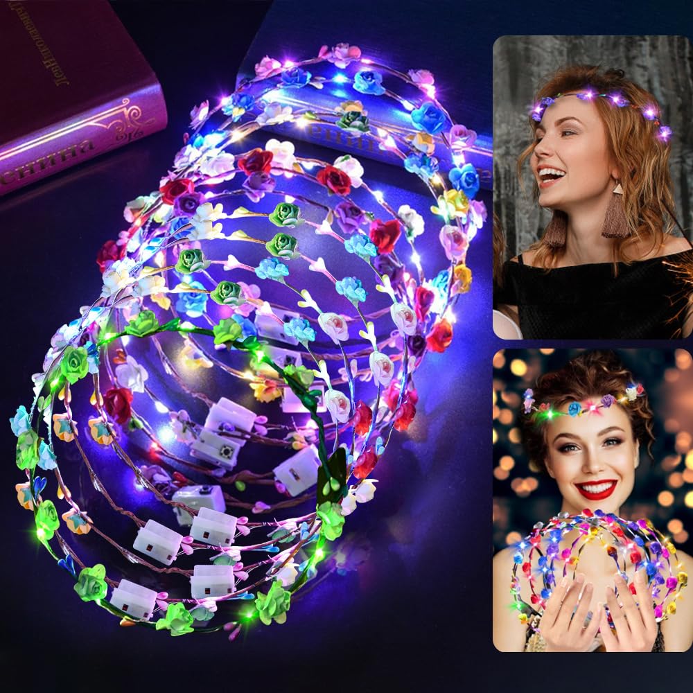 Renkli LED Çiçek Taç – 3 Işık Modlu Glow Parti Tacı (5563) #3