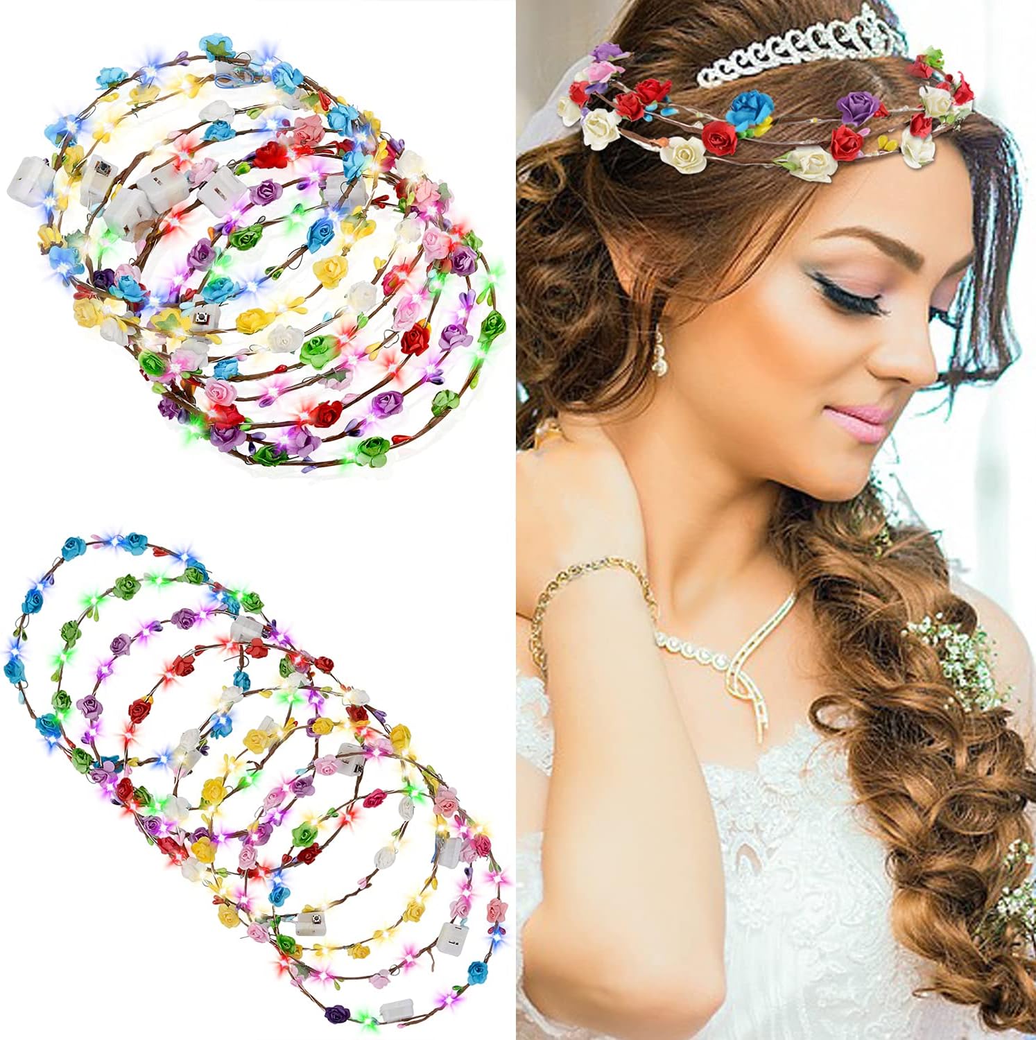Renkli LED Çiçek Taç – 3 Işık Modlu Glow Parti Tacı (5563) #4