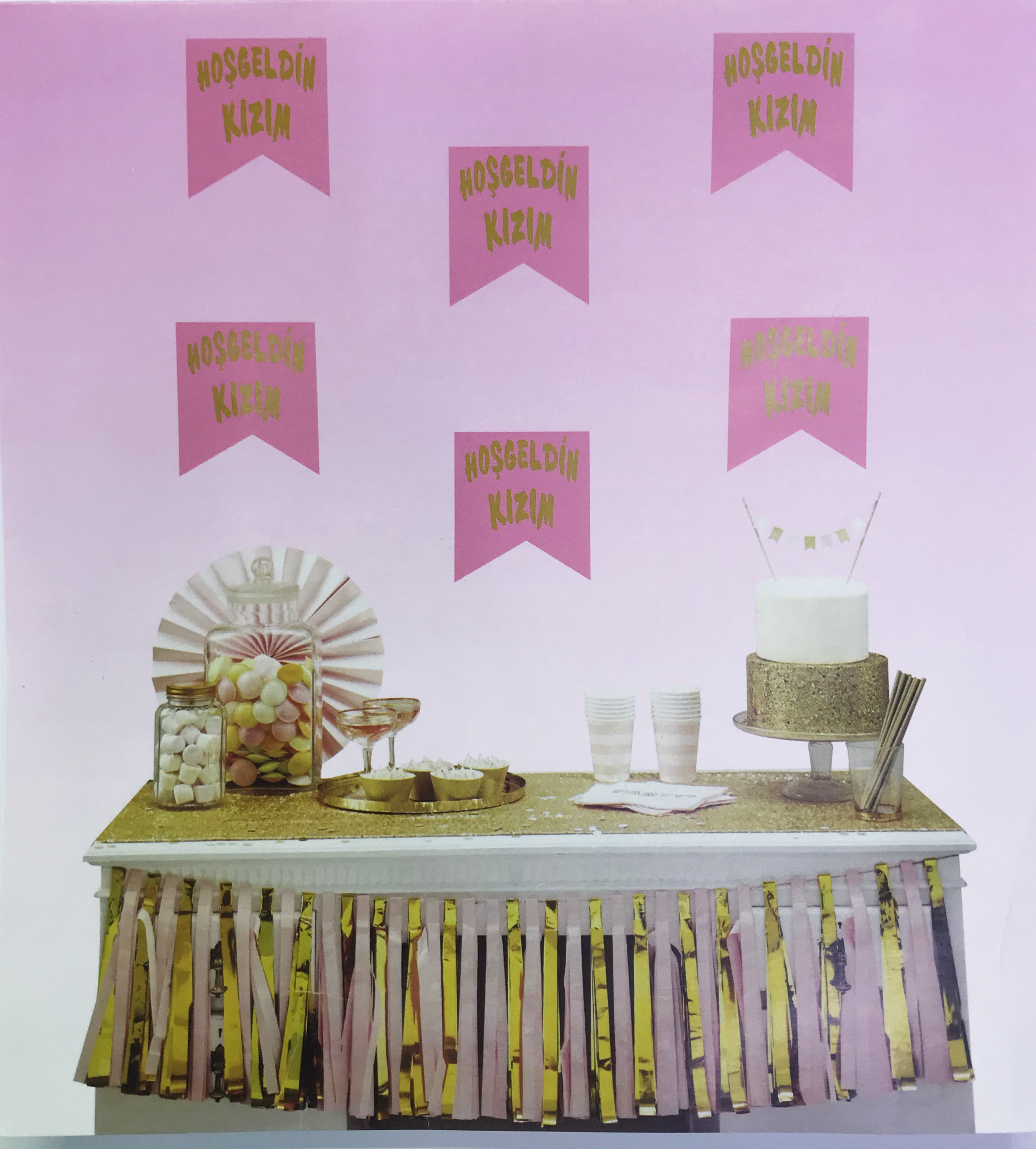 Welcome Baby Girl Banner with Gold Text on Pink (5563)