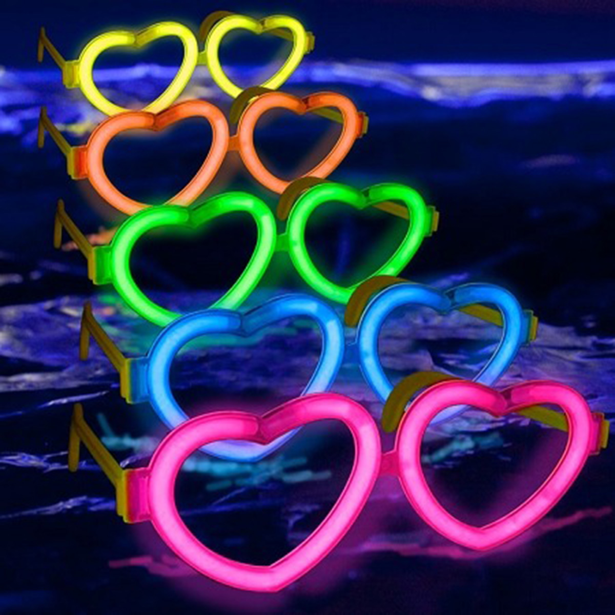Glow Herzförmige Neon-Brille 6er Set – Neon Party (5563) #2