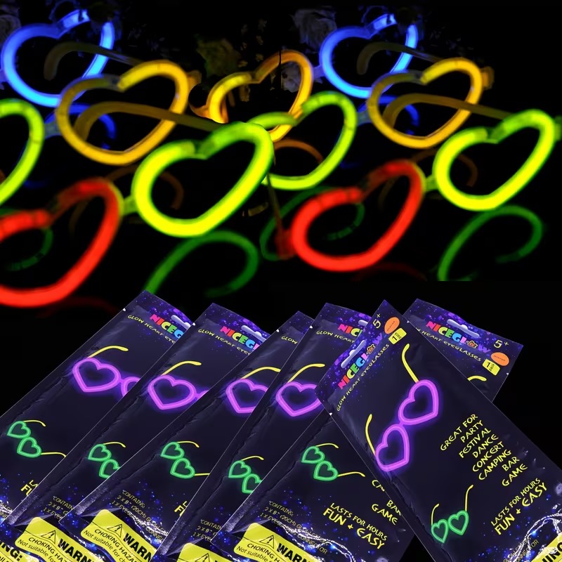 Glow Herzförmige Neon-Brille 6er Set – Neon Party (5563) #4