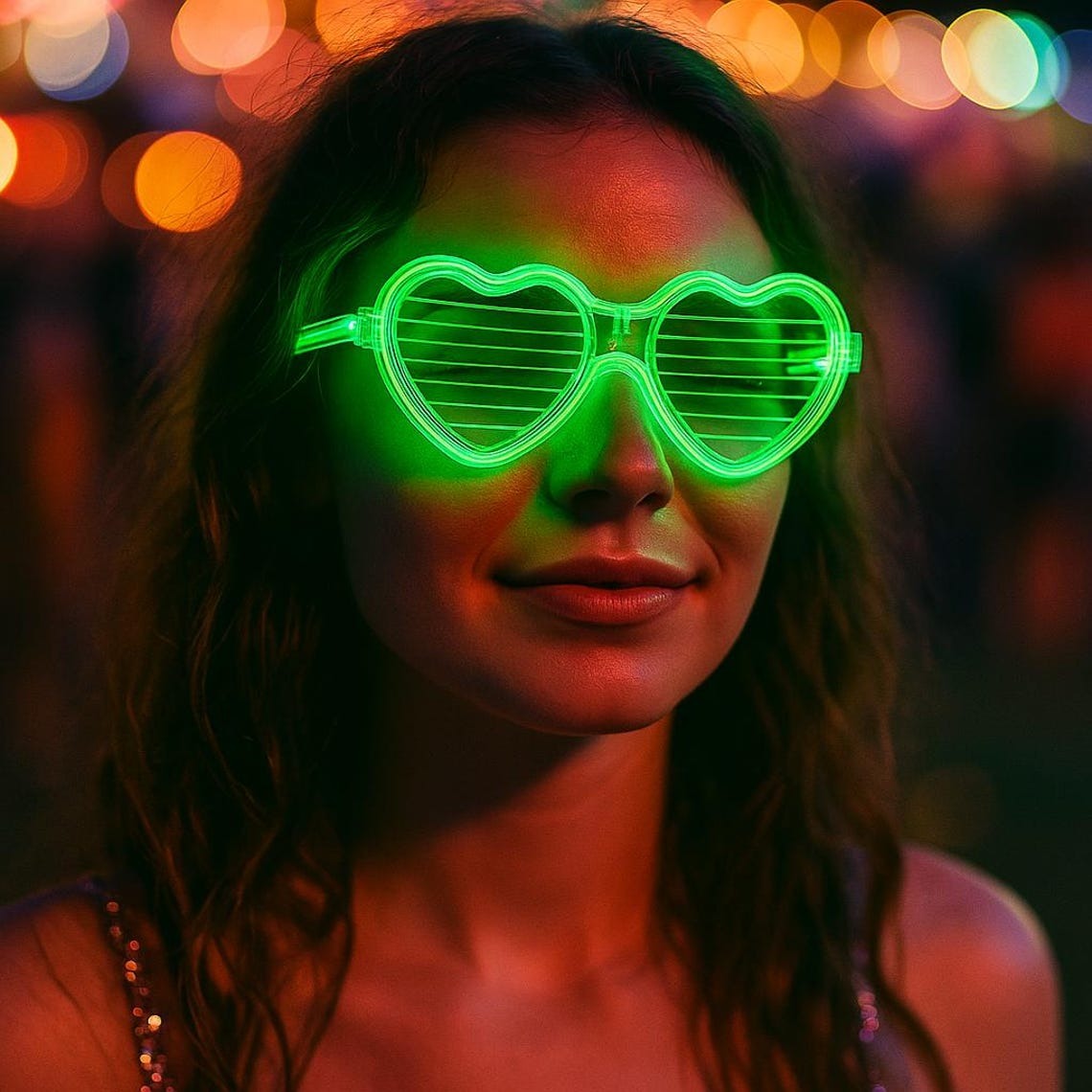 Grüne LED-Herzbrille – 3 Modi Party - Glow Brille (5563) #2