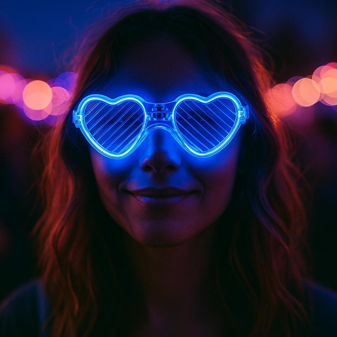 Mavi LED Işıklı Kalp Gözlük – 3 Modlu Parti - Glow Gözlüğü (5563) #2