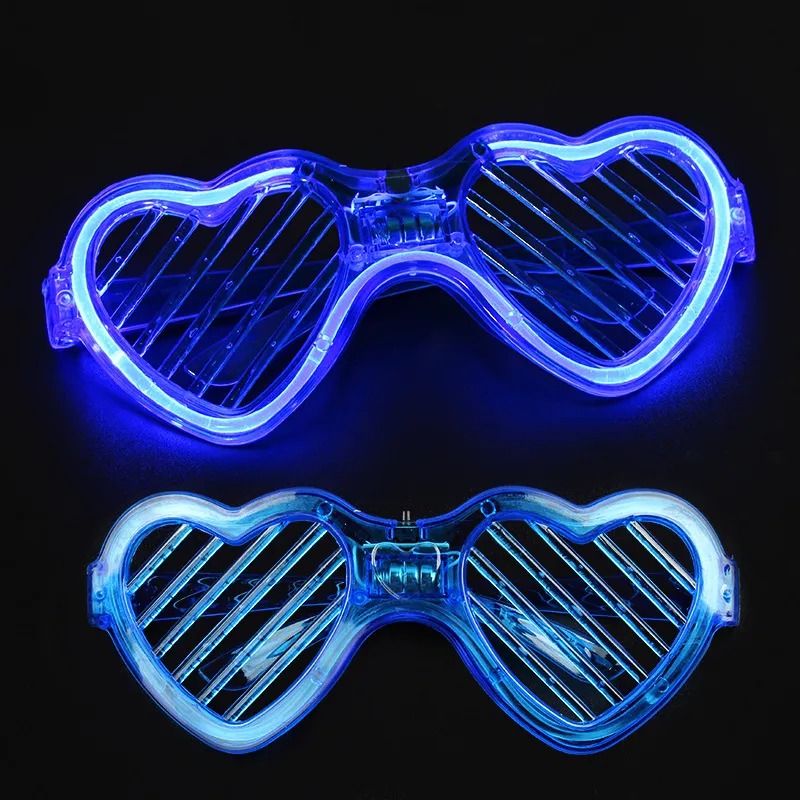 Mavi LED Işıklı Kalp Gözlük – 3 Modlu Parti - Glow Gözlüğü (5563) #4