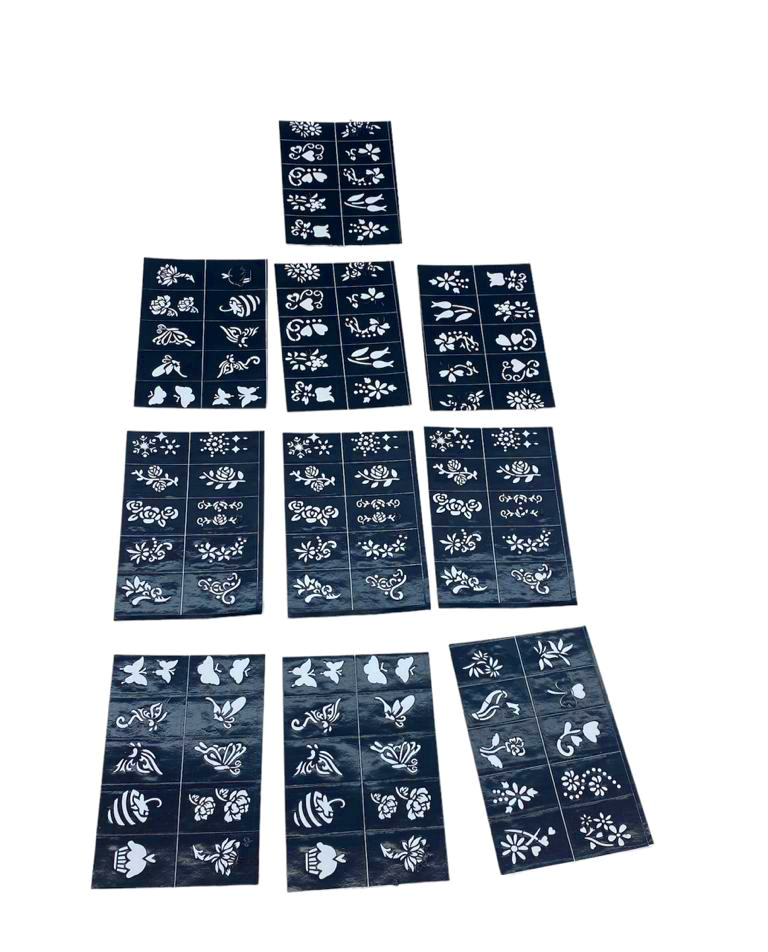 ÇİÇEKLİ 10X14CM TÜP KINA DESEN ÇIKARTMA ŞABLONU 12 PARÇA (55