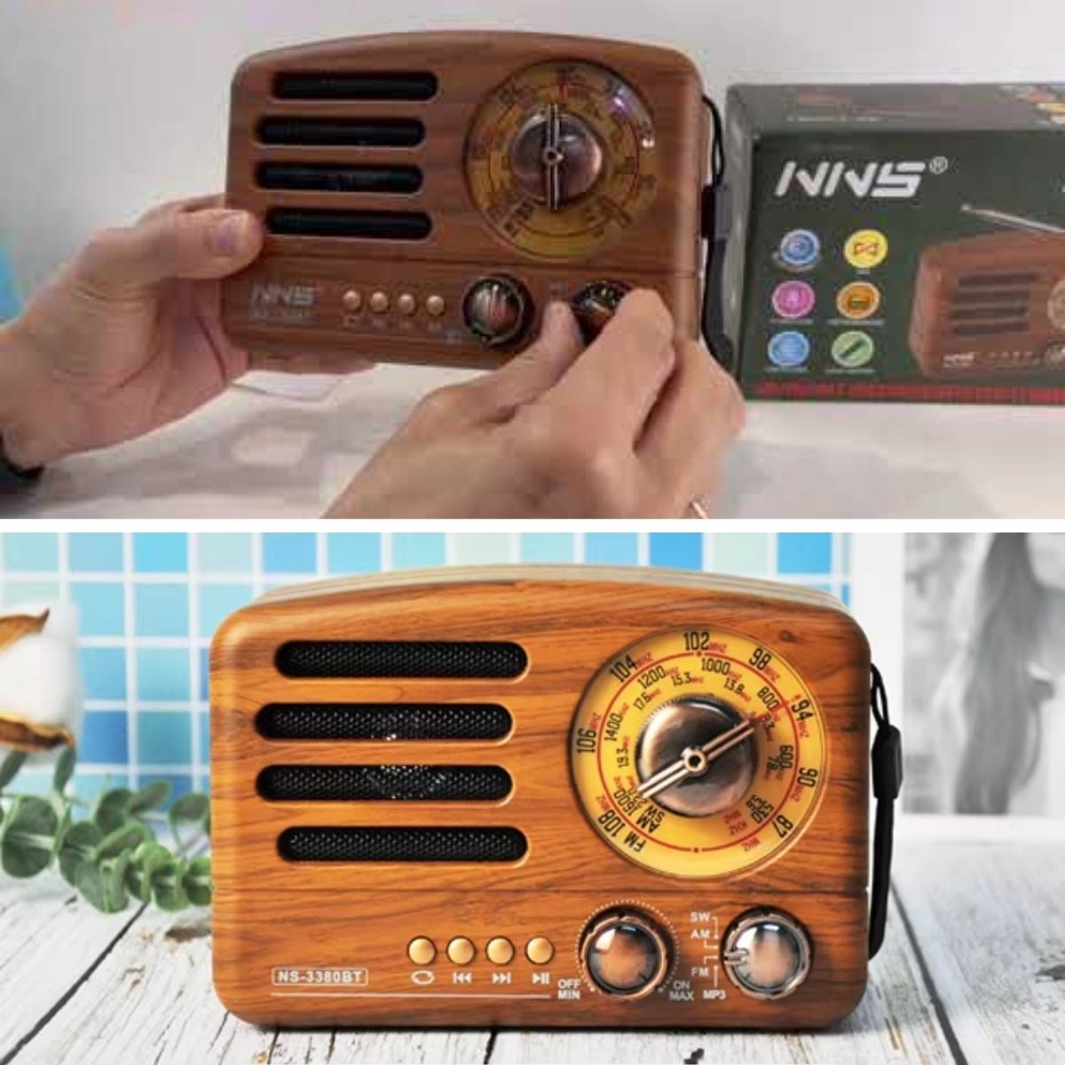 Retro Wooden Bluetooth Radio with FM/AM, Portable & Rechargeable #2