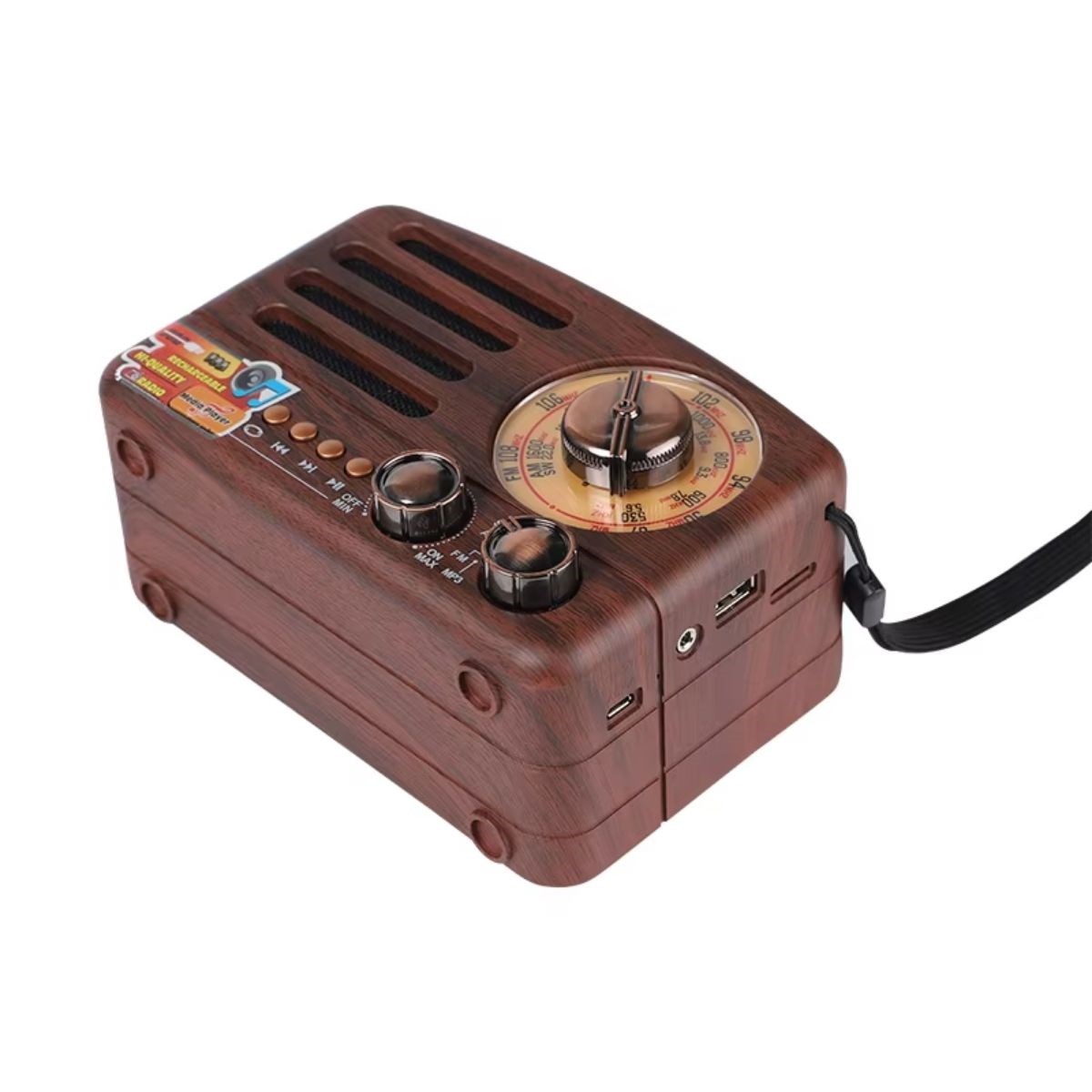 Retro Wooden Bluetooth Radio with FM/AM, Portable & Rechargeable #3