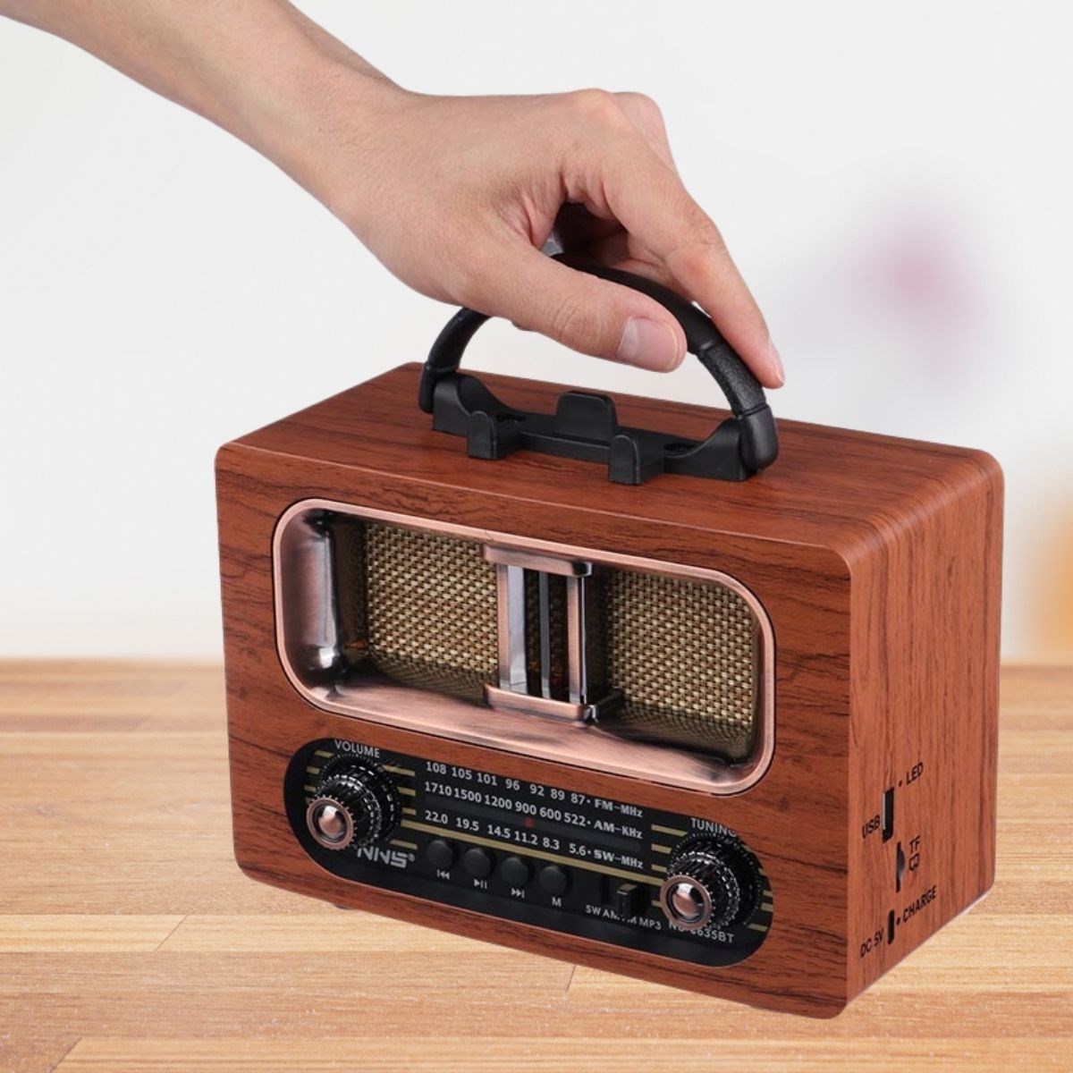 Large Retro Wooden Bluetooth Speaker Radio FM/AM Portable Rechargeable NS-6635 #4