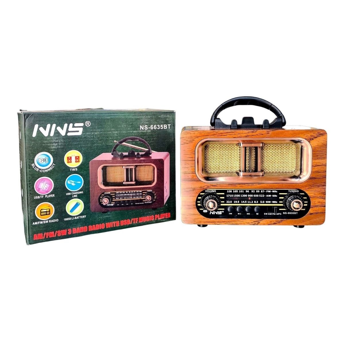 Large Retro Wooden Bluetooth Speaker Radio FM/AM Portable Rechargeable NS-6635 #5