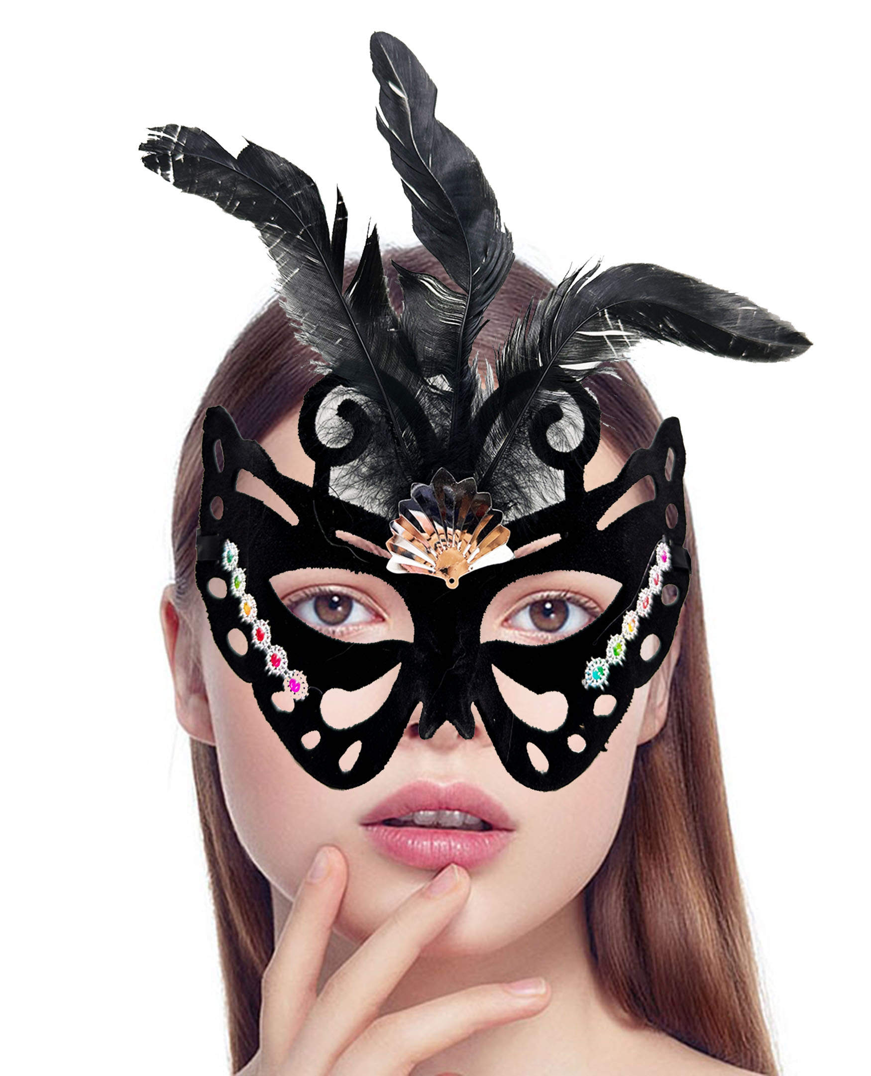 Siyah Renk Siyah Süet Kaplama Tüylü Kelebek Figür Parti Maskesi 24x18 cm (5563) #2