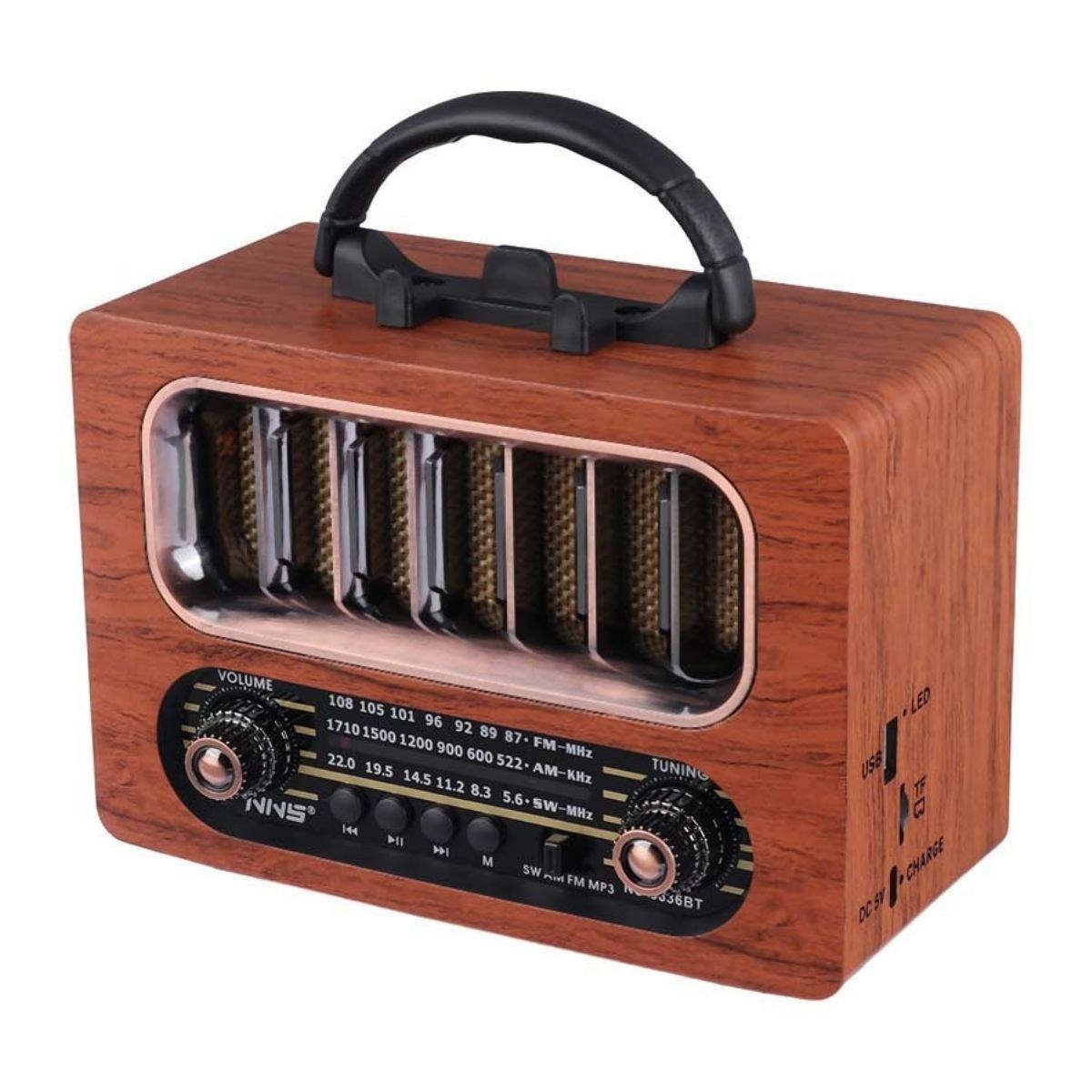 Mittelgroßes Retro-Holzdesign Bluetooth-Radio – FM/AM, aufladbar und tragbar NS-6636 #2
