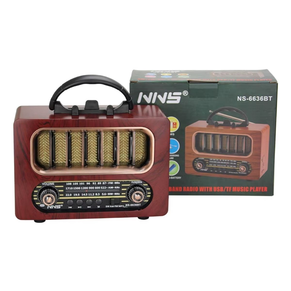 Mittelgroßes Retro-Holzdesign Bluetooth-Radio – FM/AM, aufladbar und tragbar NS-6636 #3